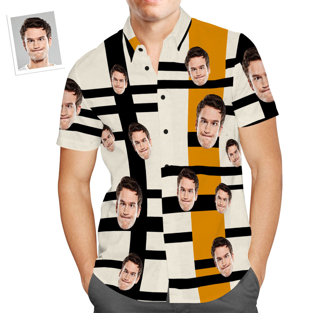 Camisas Hawaianas Vintage A Rayas Informales Con Cara Personalizada Para Hombre