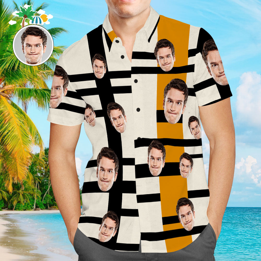 Camisas Hawaianas Vintage A Rayas Informales Con Cara Personalizada Para Hombre
