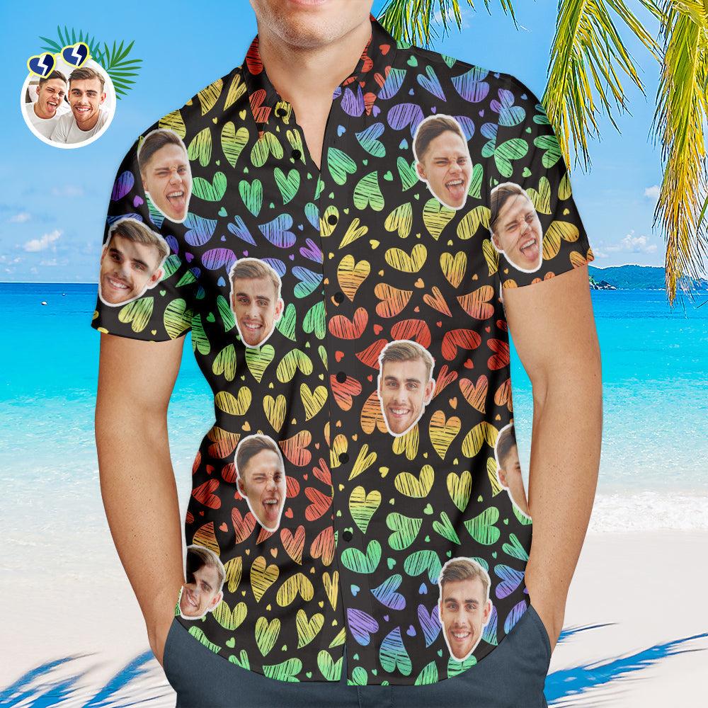 Camisas Hawaianas Personalizadas Para Hombres Camisa Personalizada Del Orgullo Gay Lgbtq - Rainbow Love