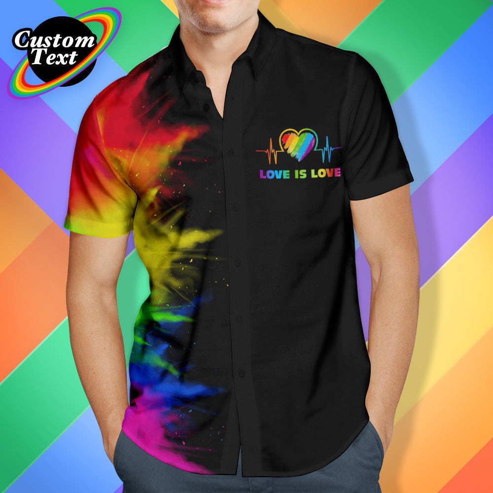 Camisas Hawaianas Personalizadas Para Hombres Camisa Personalizada Del Orgullo Gay Lgbtq - Love Is Love