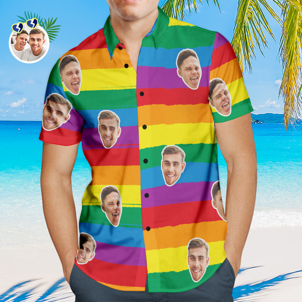 Camisas Hawaianas Personalizadas Para Hombres Camisa Personalizada Del Orgullo Gay Lgbtq - Color Arcoíris