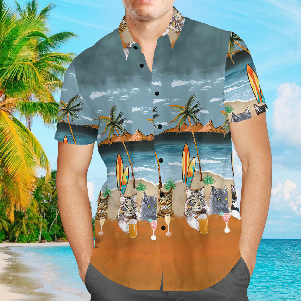 Camisas Hawaianas Personalizadas Para Hombres Camisas Con Texto Personalizado Regalos Para Amantes De Las Mascotas - Fiesta De Gatos Para Mascotas