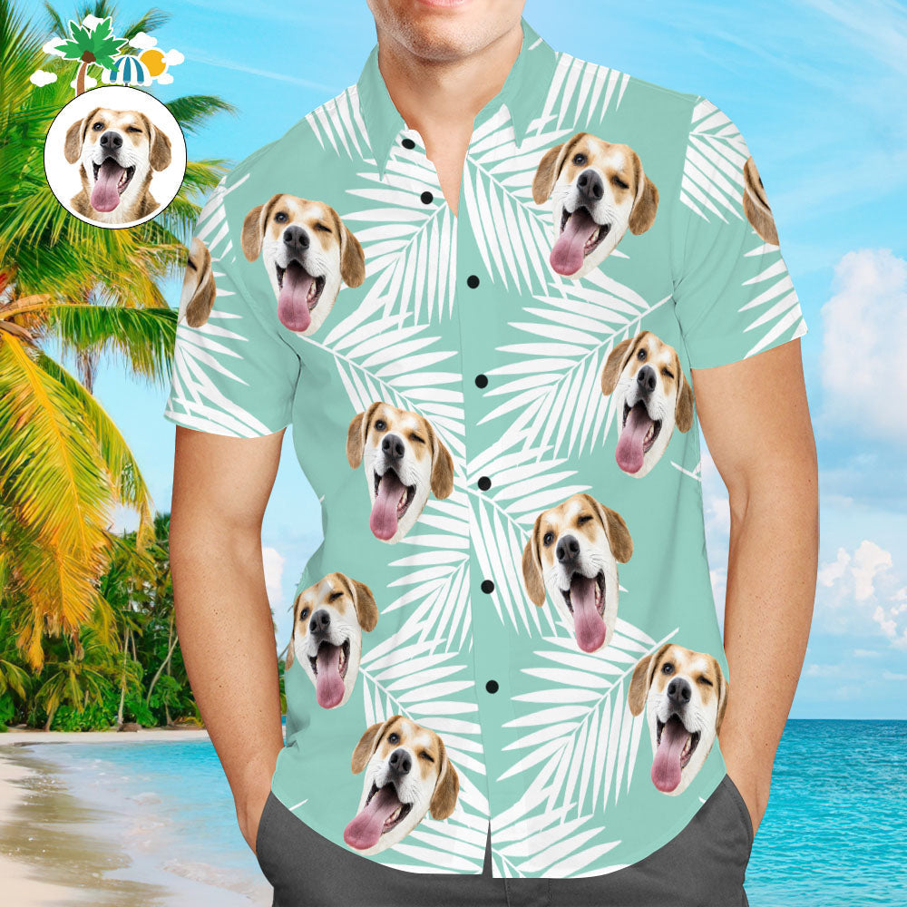 Camisas Hawaianas Personalizadas Con Cara De Perro Linda Personalizada Para Amantes De Las Mascotas - Azul