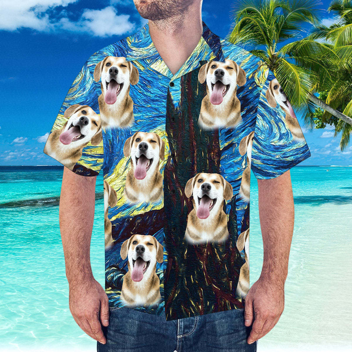 Camisa Hawaiana Personalizada Con Cara De Novia Y Patrón De Noche Estrellada