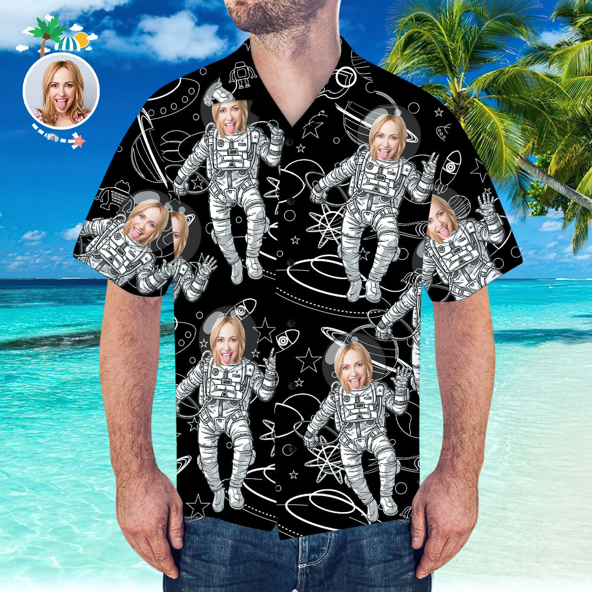 Camisa Hawaiana De Cara Personalizada Camisa Hawaiana Personalizada Camisa De Manga Corta Con Patrón Espacial
