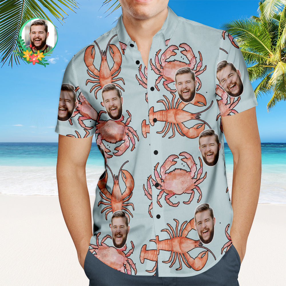 Camisa Hawaiana Con Cara Personalizada Camisa Con Cara Personalizada De Langosta Y Cangrejo Comestible