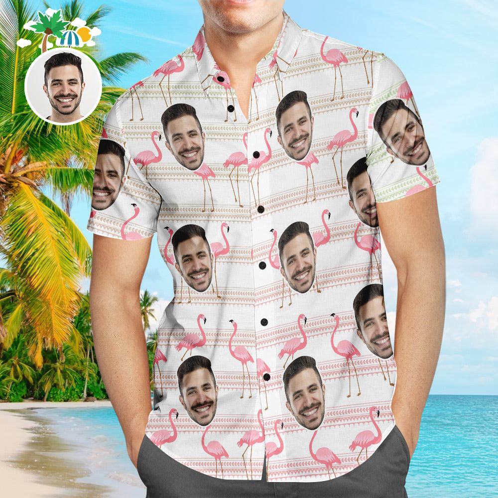 Camisa Hawaiana De Cara Personalizada Flamingo Paradise Camisa De Playa Personalizada Aloha Para Hombres