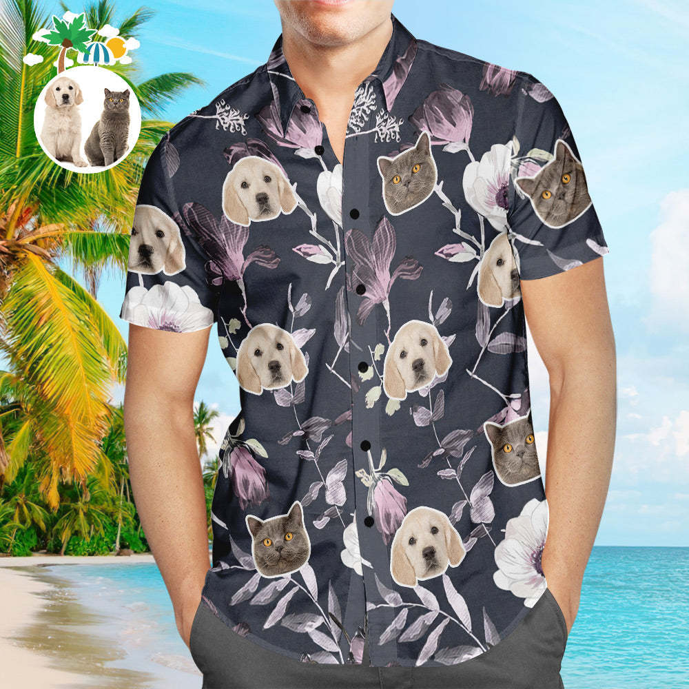 Camisa Hawaiana Con Cara De Perro Personalizada, Camisa De Playa Aloha Personalizada En Negro, Regalo Para Amantes De Las Mascotas