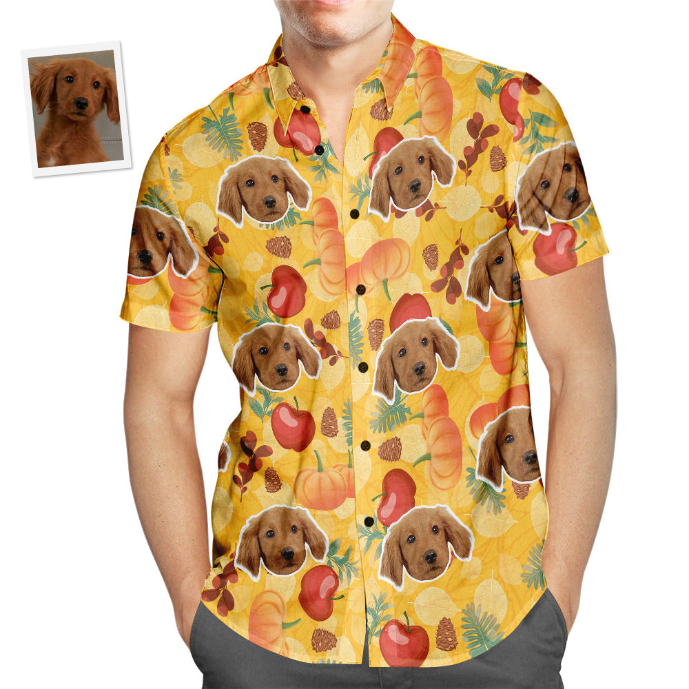 Camisa Hawaiana Con Cara Personalizada, Camisa De Playa Hawaiana Con Estampado Popular De Manzana Y Calabaza Para Hombre, Regalo De Vacaciones