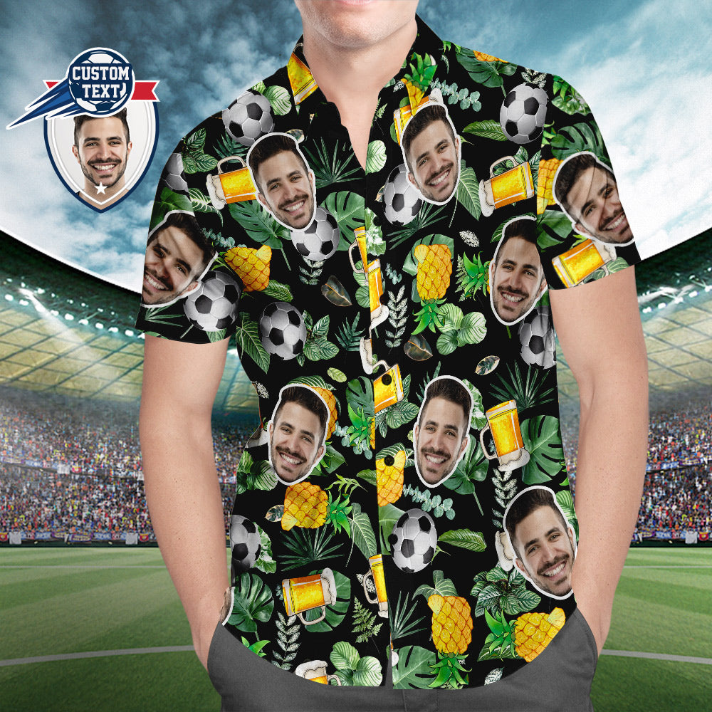Camisa Hawaiana De Encargo Del Modelo Del Fútbol De La Cara Camisa De La Playa De La Piña De La Cerveza Para Los Amantes Del Fútbol