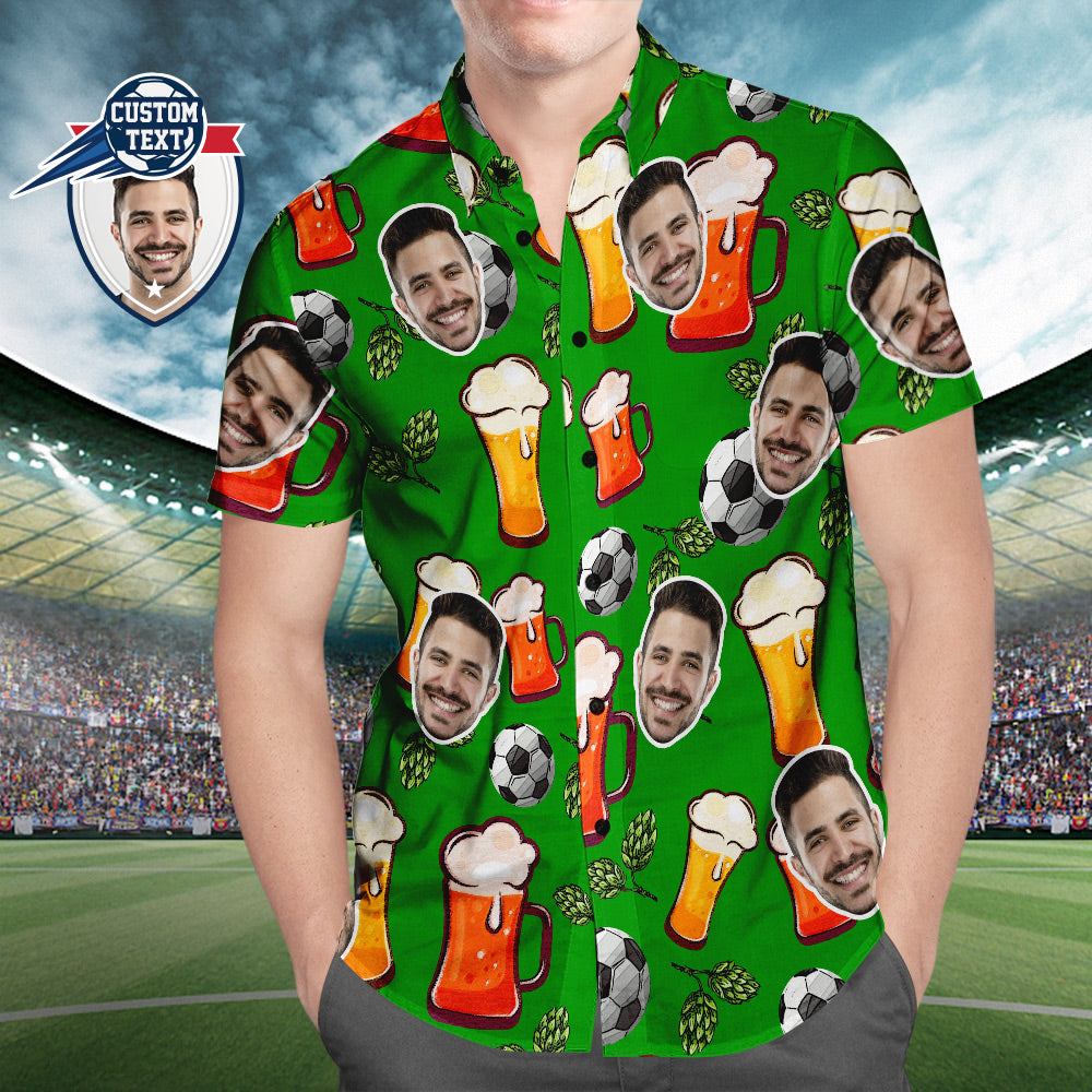 Camisa Hawaiana Con Patrón De Fútbol De Cara Personalizada, Camisa De Playa Con Lúpulo De Fútbol Y Cerveza Para Los Amantes Del Fútbol