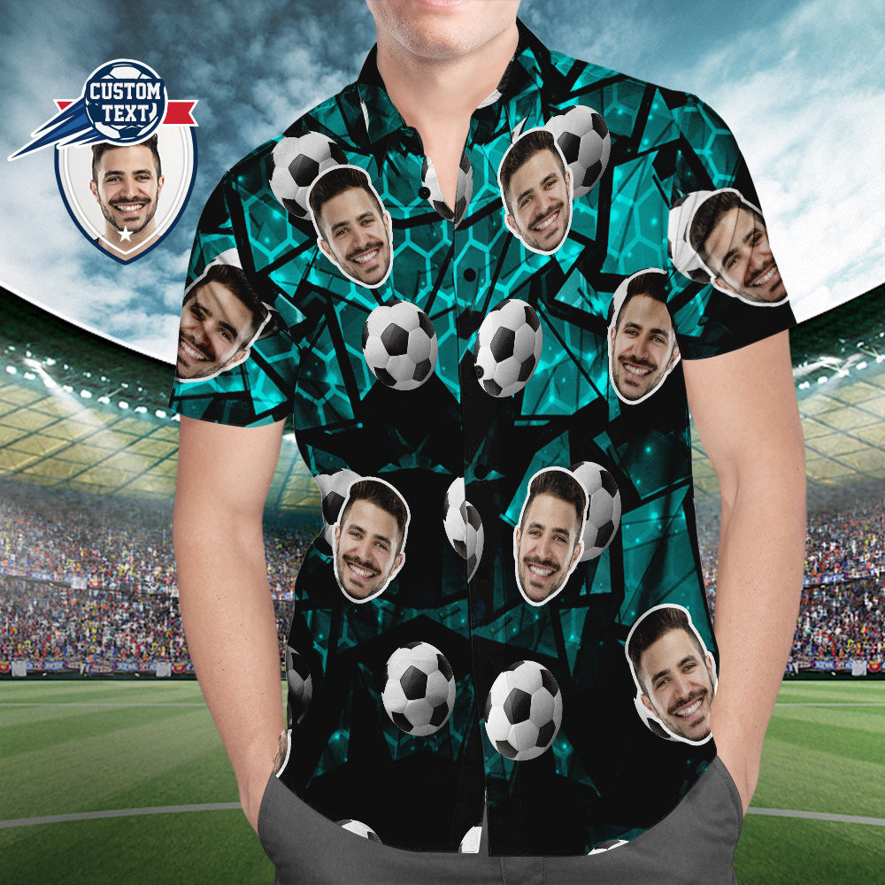 Camisa Hawaiana De Playa Retro Con Patrón De Fútbol De Cara Personalizada Para Los Amantes Del Fútbol