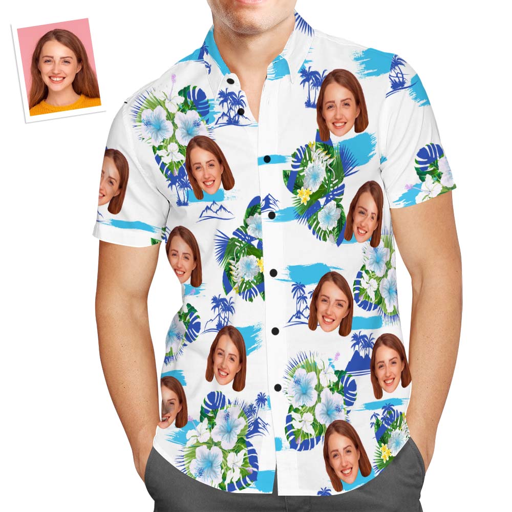 Camisa Hawaiana Con Cara Personalizada, Camisa Popular Con Estampado Integral Para Hombre, Regalo Navideño De Flores