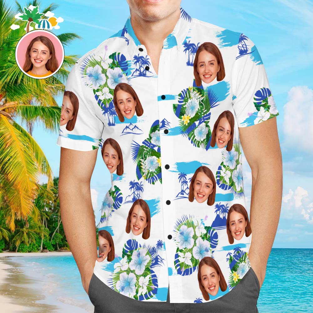 Camisa Hawaiana Con Cara Personalizada, Camisa Popular Con Estampado Integral Para Hombre, Regalo Navideño De Flores