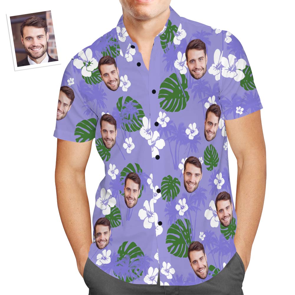 Camisa Hawaiana Con Cara Personalizada, Popular Para Hombre, Camisa Morada Con Estampado Integral, Regalo Navideño De Planta Verde