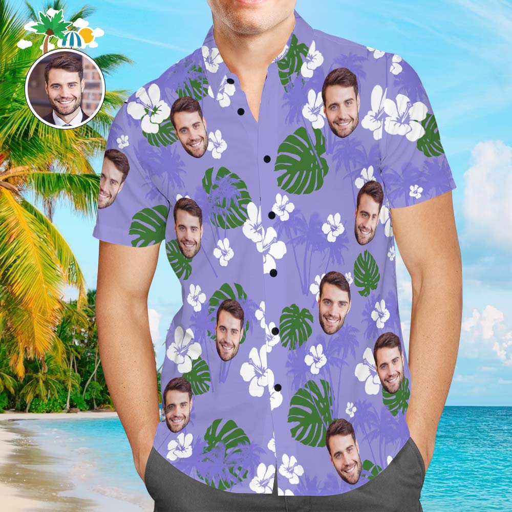 Camisa Hawaiana Con Cara Personalizada, Popular Para Hombre, Camisa Morada Con Estampado Integral, Regalo Navideño De Planta Verde