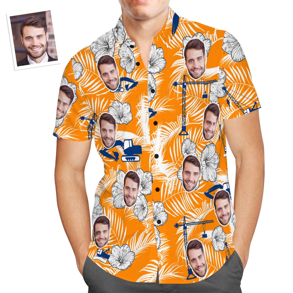 Camisa Hawaiana Con Cara Personalizada, Camisa Popular Con Estampado Integral Para Hombre, Regalo De Vacaciones Con Grúa Excavadora