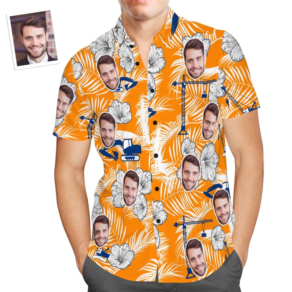 Camisa Hawaiana Con Cara Personalizada, Camisa Popular Con Estampado Integral Para Hombre, Regalo De Vacaciones Con Grúa Excavadora