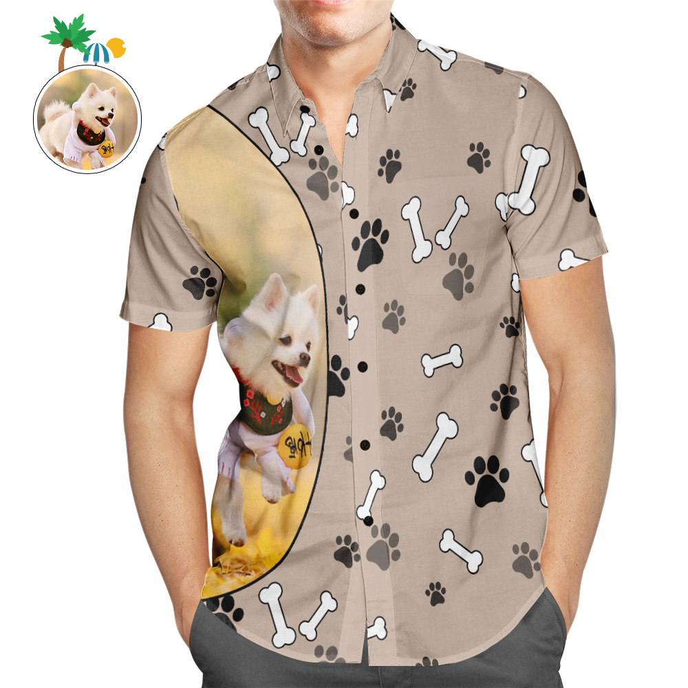 Camisa Hawaiana Personalizada Con Foto De Perro, Camisa De Playa Aloha Personalizada Con Estampado De Pata Para Hombres