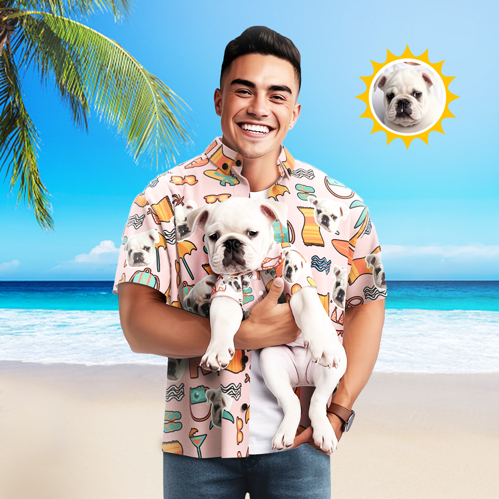 Conjunto De Camisa Hawaiana Con Cara De Perro Personalizada Para Amantes De Las Mascotas, Fiesta En La Playa