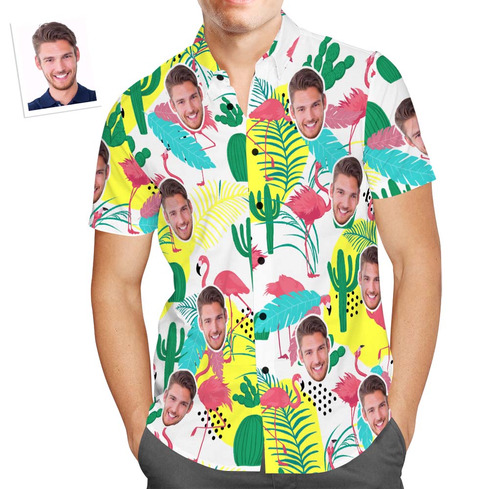 Camisa Hawaiana De Cara Personalizada Cool Flamingos Verano Personalizado Aloha Beach Shirt Para Hombres