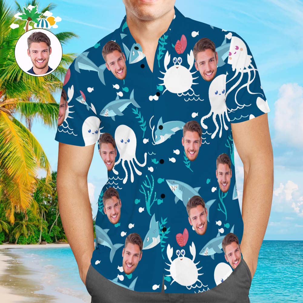 Camisa Hawaiana De Cara Personalizada Undersea World Personalizada Aloha Beach Shirt Para Hombres