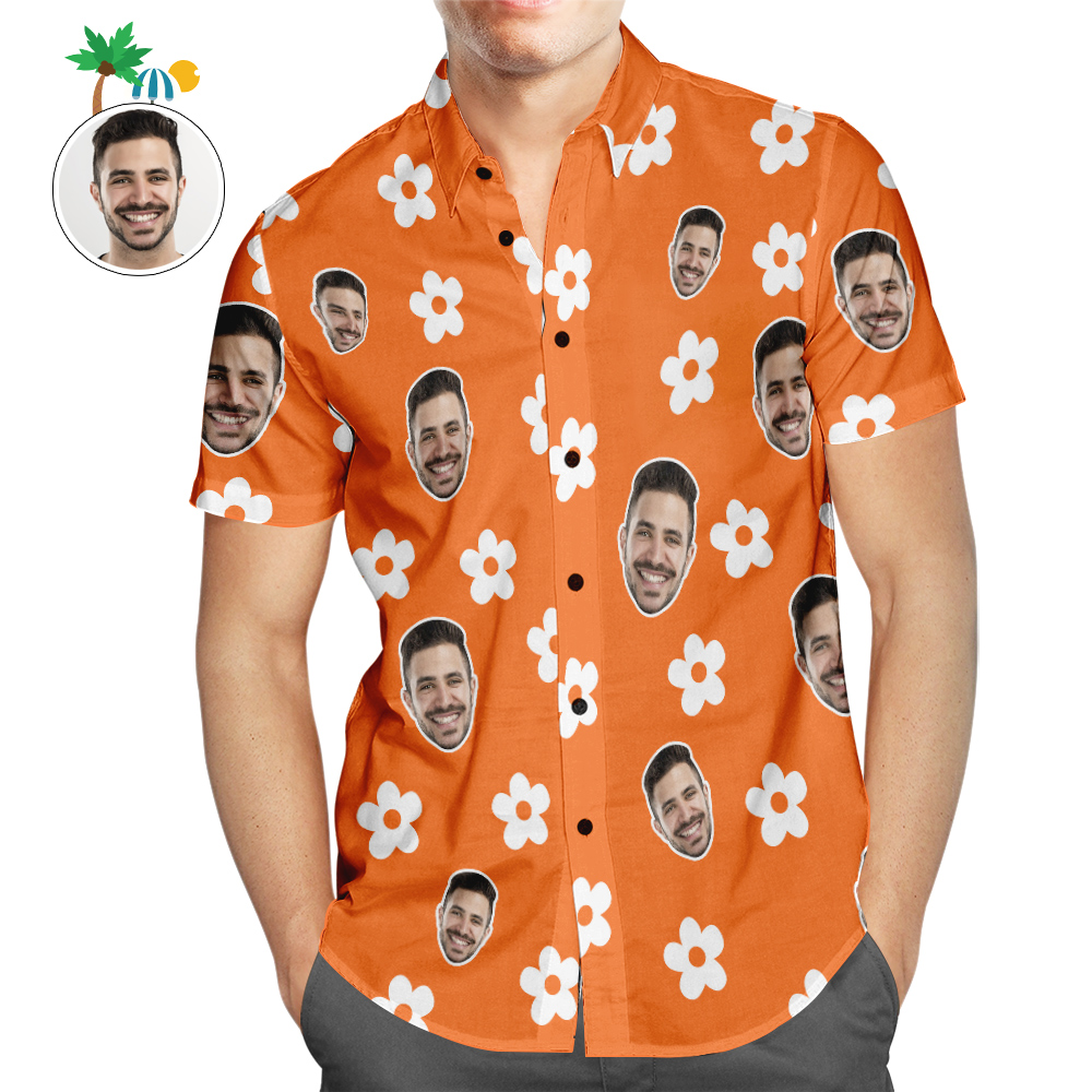 Camisa Hawaiana Personalizada Con Diseño De Flores Y Cara De Estilo Veraniego, Camisa De Playa Aloha Personalizada Para Hombres