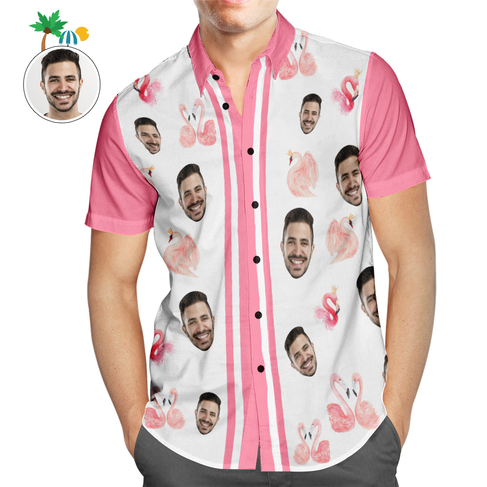 Camisa Hawaiana Con Cara De Flamenco Noble Personalizada Camisa De Playa Aloha Personalizada Para Hombres