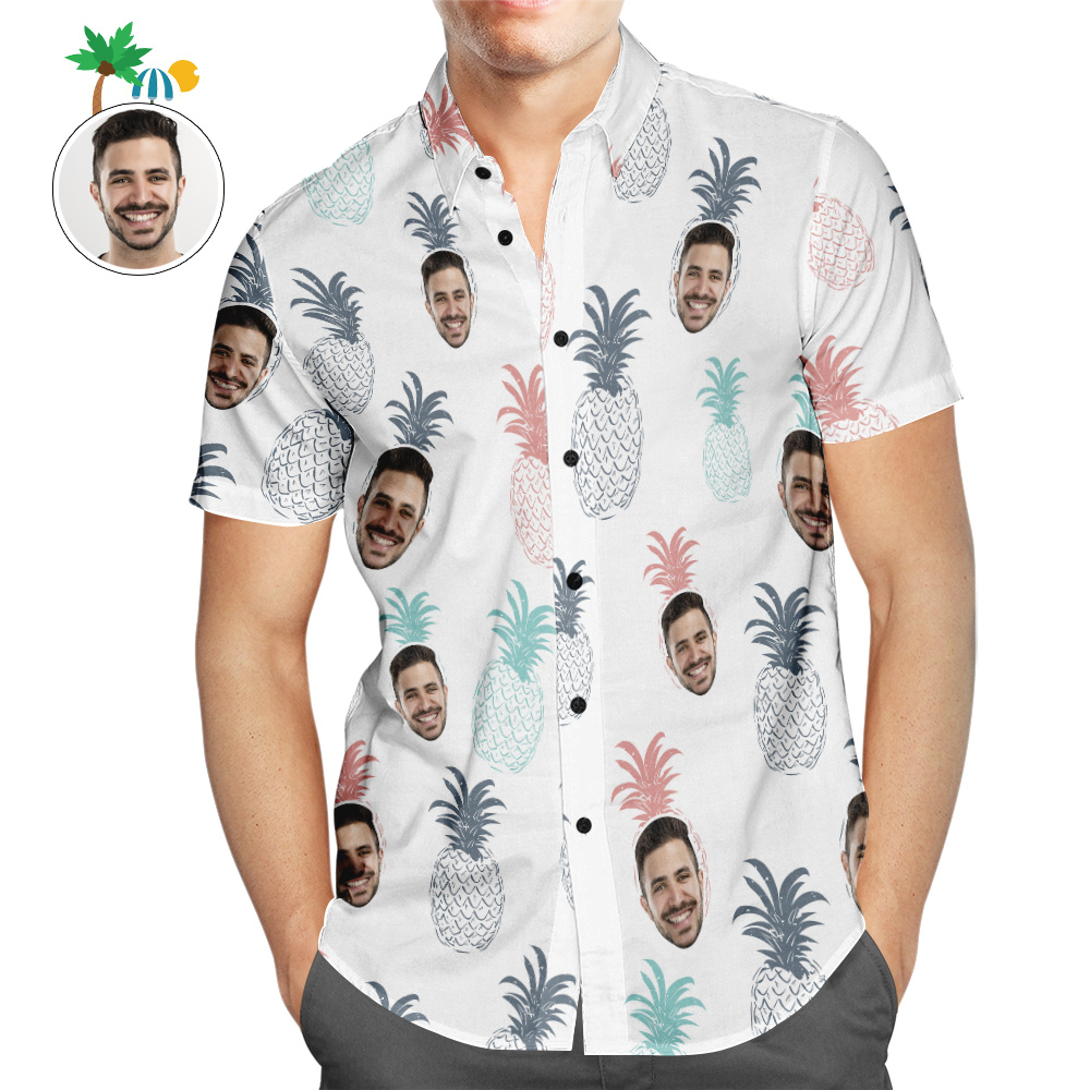 Camisa Hawaiana De Cara Personalizada Camisa De Playa Aloha Personalizada De Piña Colorida Divertida Para Hombres