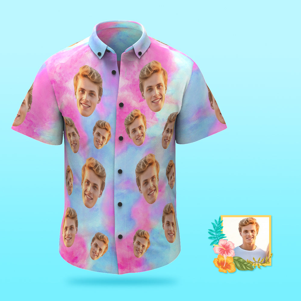 Camisa Hawaiana Con Foto Personalizada, Vacaciones En La Playa, Teñido Anudado Popular Para Hombres, Camisa De Playa Hawaiana Con Estampado Completo, Regalo De Vacaciones