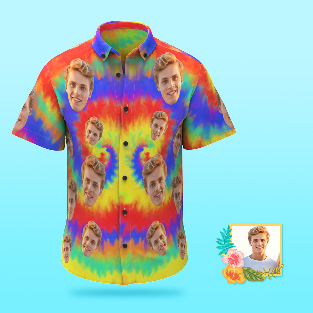 Camisa Hawaiana Con Foto Tie Dye Personalizada, Vacaciones En La Playa, Camisa De Playa Hawaiana Con Estampado Popular Para Hombre, Regalo De Vacaciones