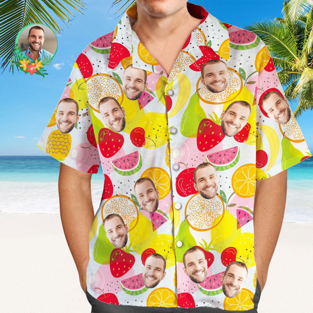 Camisa Hawaiana Aloha Con Estampado Completo Para Hombre Con Cara Personalizada, Frutas De Verano
