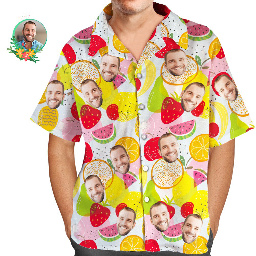 Camisa Hawaiana Aloha Con Estampado Completo Para Hombre Con Cara Personalizada, Frutas De Verano