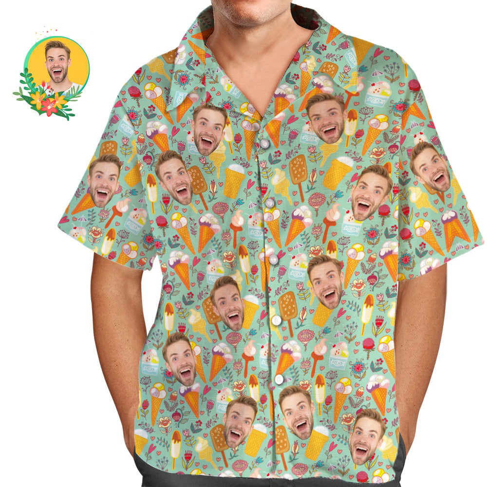 Camisa Hawaiana Con Cara Personalizada, Camisa Aloha Con Estampado Completo Para Hombre, Helado Fresco