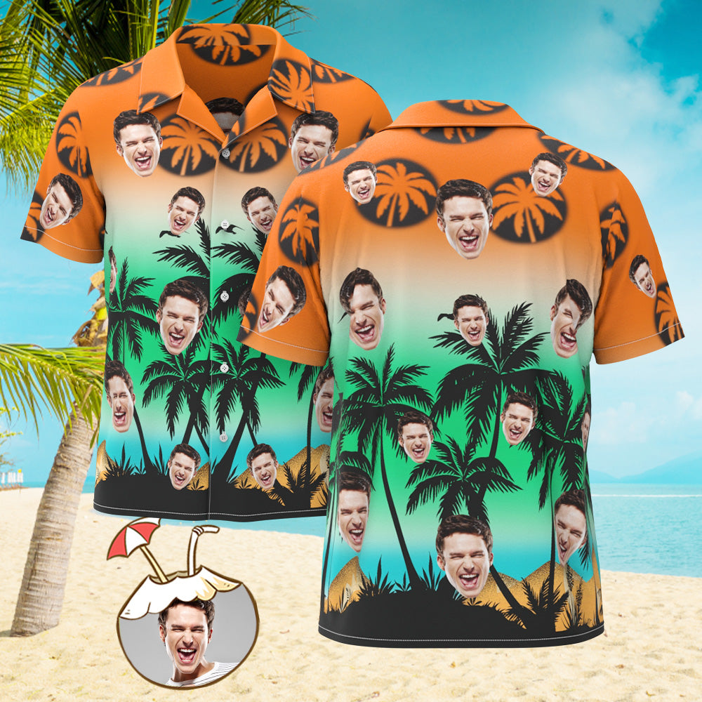 Cara Personalizada Por Todas Partes Camisa Hawaiana Con Estampado Flores Y Hojas Fiesta En La Playa