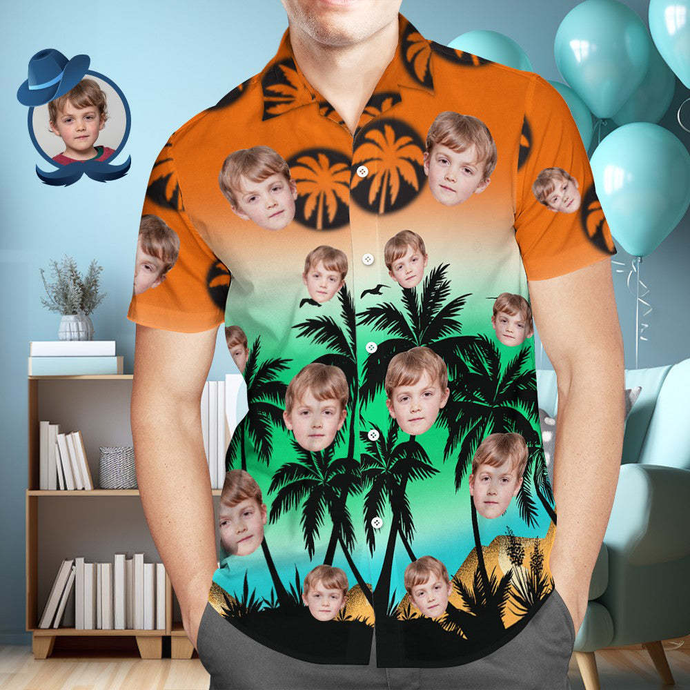 Cara Personalizada Por Todas Partes Camisa Hawaiana Con Estampado Flores Y Hojas Fiesta En La Playa