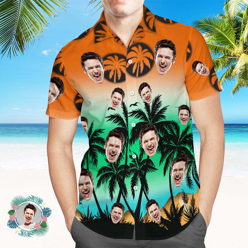 Cara Personalizada Por Todas Partes Camisa Hawaiana Con Estampado Flores Y Hojas Fiesta En La Playa