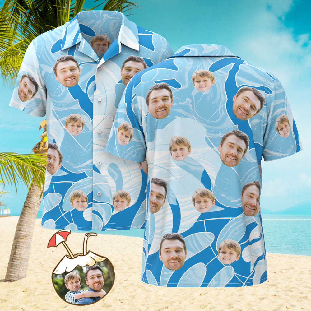 Camisa Hawaiana Con Estampado De Cara Personalizada, Camisa De Flores Y Hojas Para Fiesta