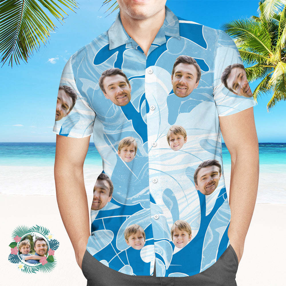 Camisa Hawaiana Con Estampado De Cara Personalizada, Camisa De Flores Y Hojas Para Fiesta