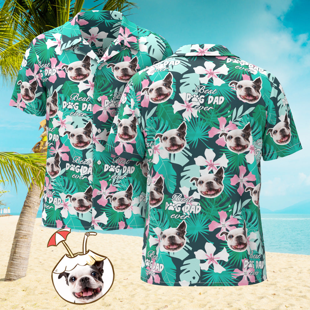 Camisa Hawaiana Con Estampado Integral De Cara Personalizada Camisa Con Foto Del Mejor Perro Y Papá De Todos Los Tiempos