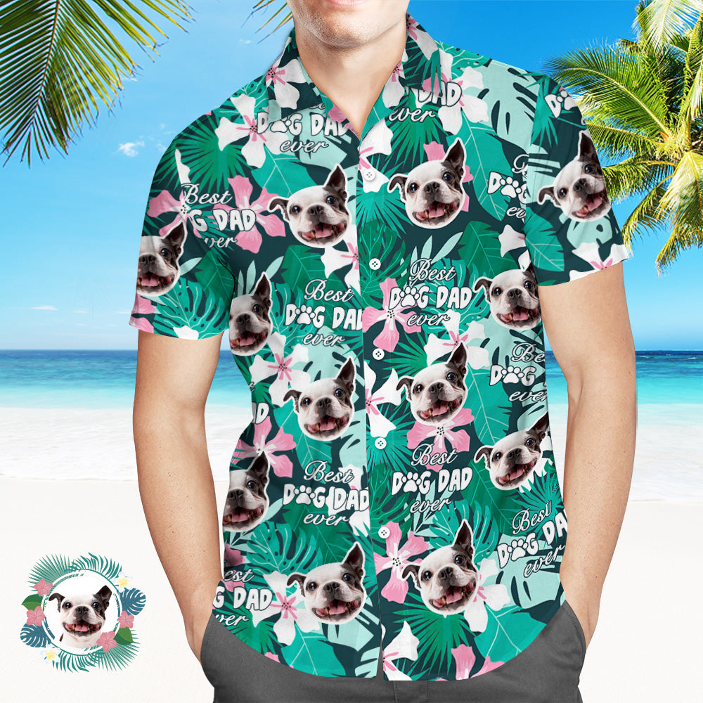 Camisa Hawaiana Con Estampado Integral De Cara Personalizada Camisa Con Foto Del Mejor Perro Y Papá De Todos Los Tiempos