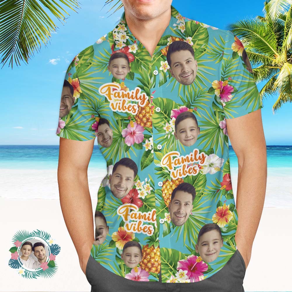 Camisa Hawaiana Con Estampado Integral De Cara Personalizada Camisa Con Foto Family Vibes