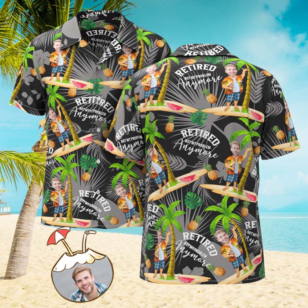 Camisa Hawaiana Con Estampado De Cara Personalizada, Regalo De Jubilación Personalizado Para Papá