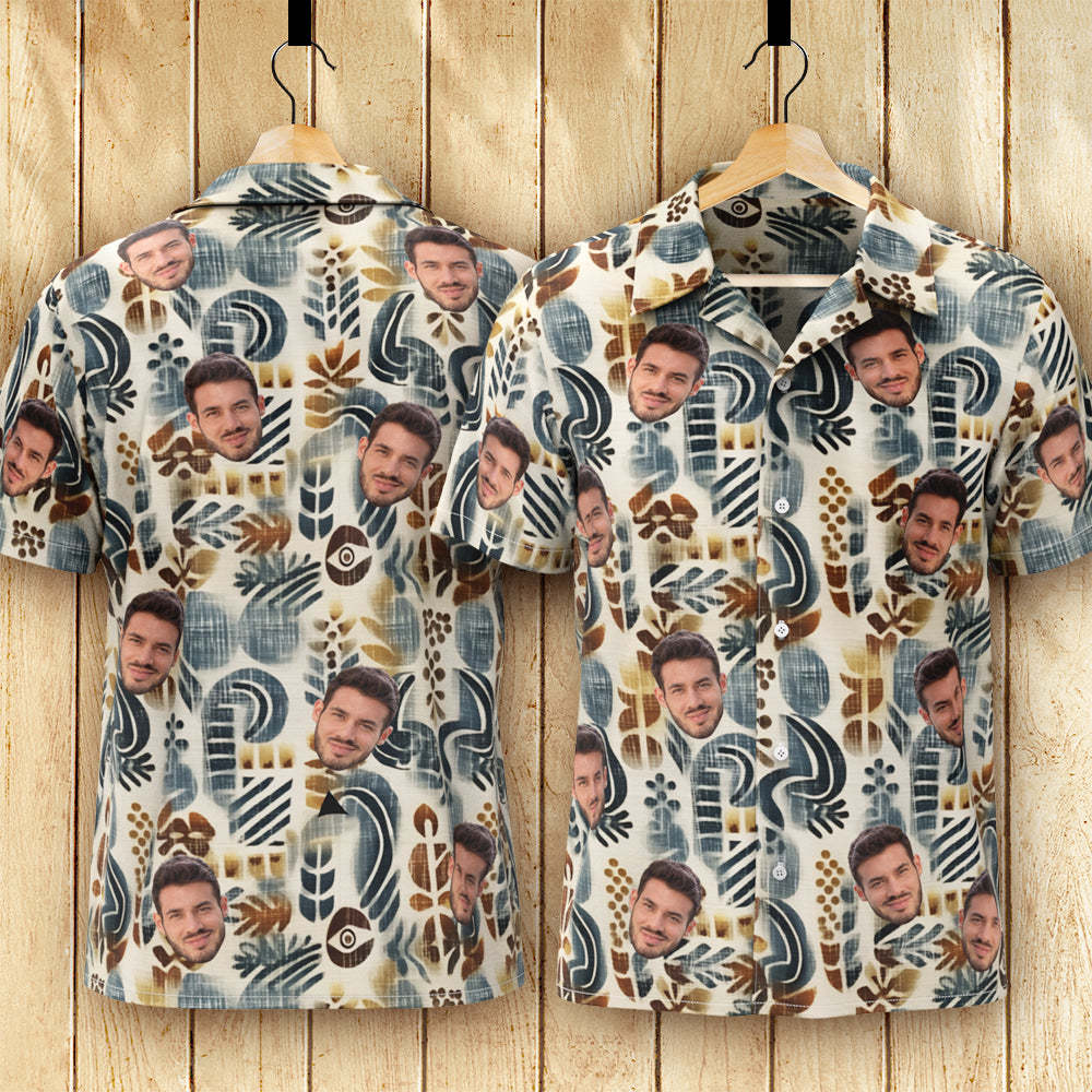 Camisa Hawaiana Con Cara Personalizada, Camisa Aloha Con Estampado Integral Para Hombre, Regalo - Patrón Vintage