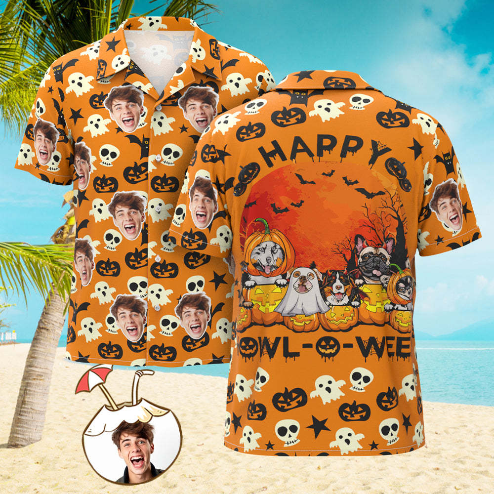 Camisa Hawaiana Con Cara Personalizada, Camisas Happy Howl-O-Ween Para Hombre, Regalos De Halloween