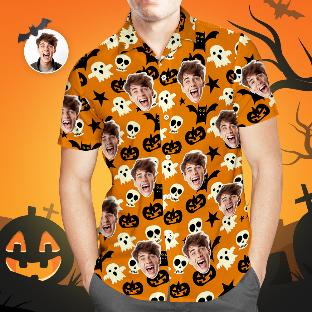 Camisa Hawaiana Con Cara Personalizada, Camisas Happy Howl-O-Ween Para Hombre, Regalos De Halloween