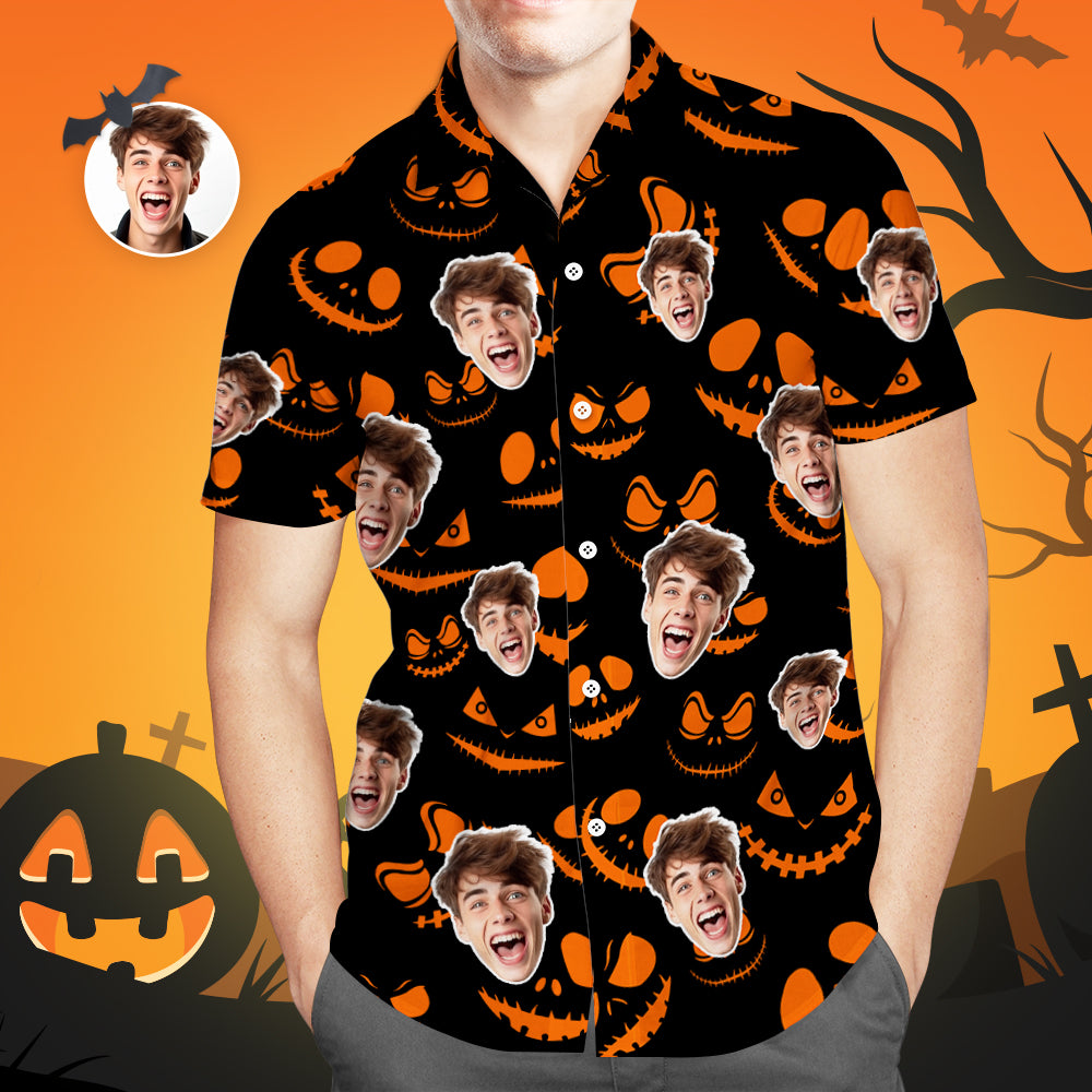 Camisa Hawaiana De Cara Personalizada, Camisas Divertidas De Calabaza De Halloween Para Hombres, Regalos De Halloween