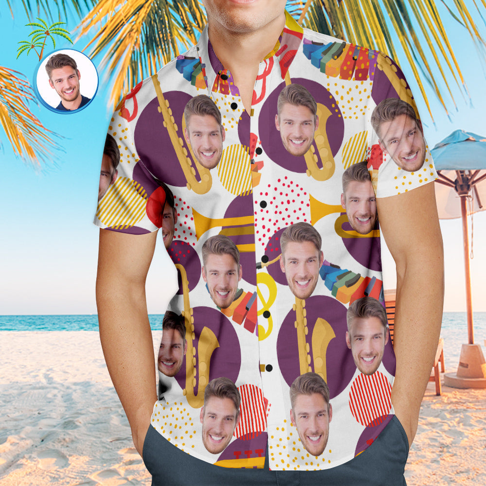 Camisa Hawaiana De Cara Personalizada Regalo De Camisa De Estilo Musical Personalizado - Saxofón