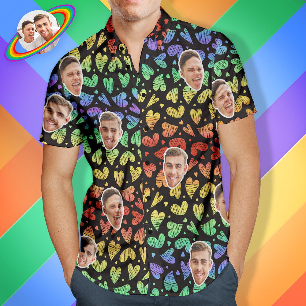 Camisas Hawaianas Personalizadas Para Hombres Camisa Personalizada Del Orgullo Gay Lgbtq - Rainbow Love