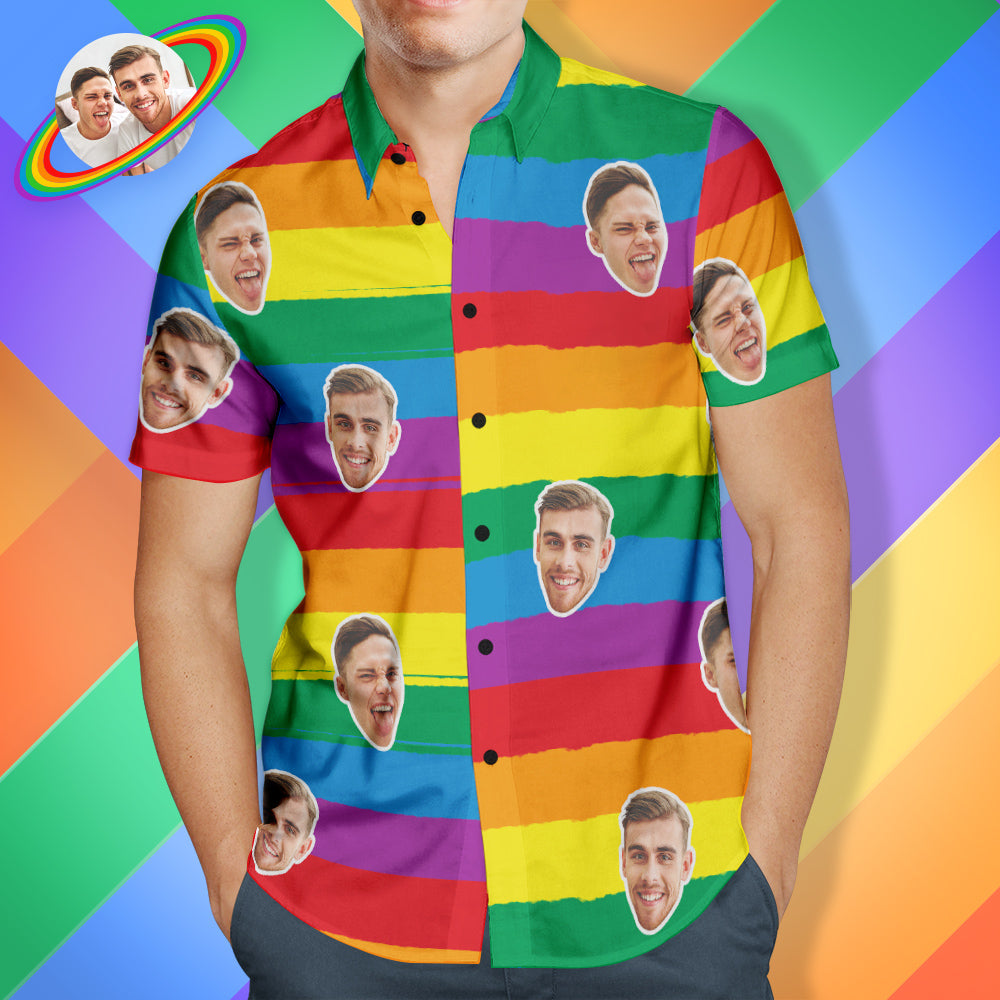 Camisas Hawaianas Personalizadas Para Hombres Camisa Personalizada Del Orgullo Gay Lgbtq - Color Arcoíris